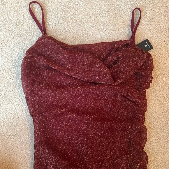 NWT Lulus Next Please Gold and Burgundy Cowl Neck Bodycon Dress - Picture 11 of 15